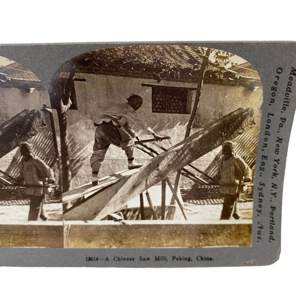Antique 1903 Stereoview Photo Card Chinese Sawmill Peking China Keystone - Picture 5 of 8